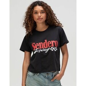 Sendero Provisions Co Crop Racing Women's Small Black Boxy Tee NWT